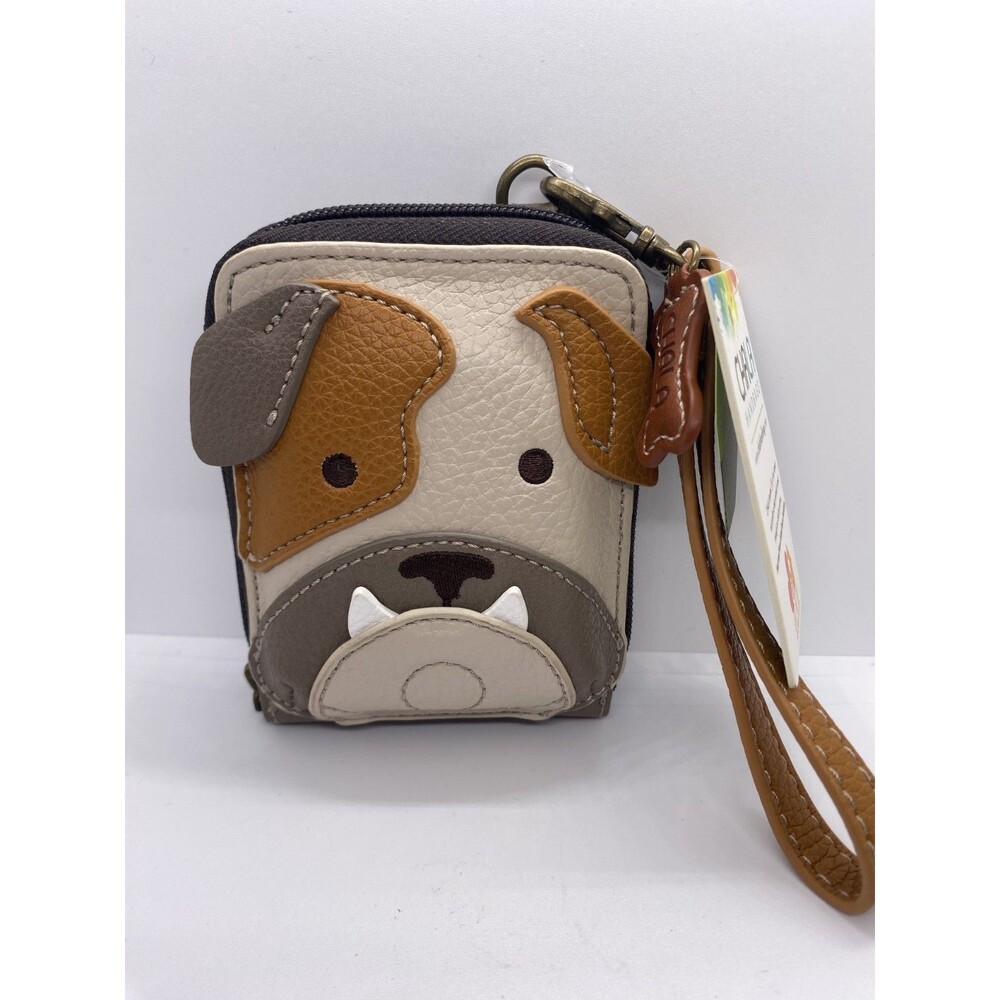 New Chala Cute-Credit Card Holder Wallet Wristlet Bulldog Dog Gray RFID gift
